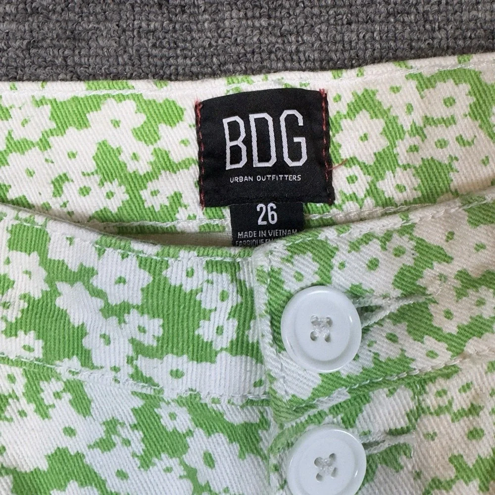 BDG Green White Ditsy Floral Button Fly Boho Hippie Sailor Pockets Women's 26‎